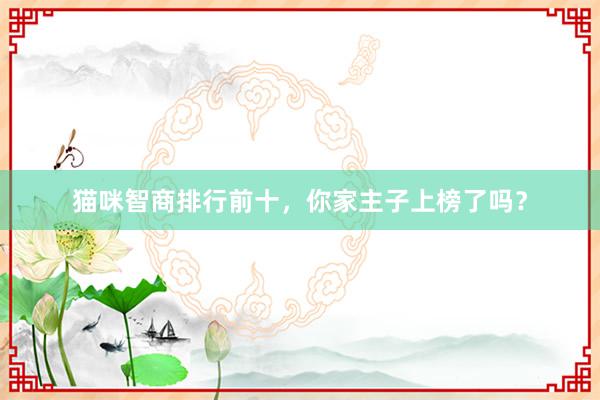 猫咪智商排行前十，你家主子上榜了吗？